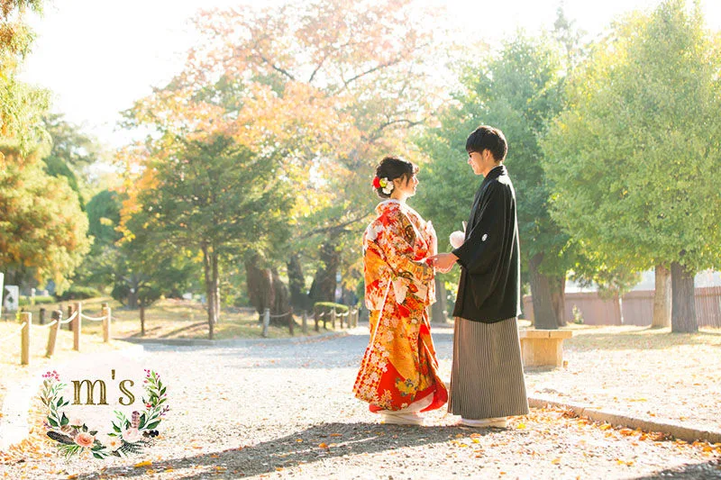 紅葉の松本城での前撮り
