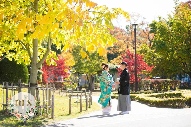 あがたの森での紅葉、前撮り