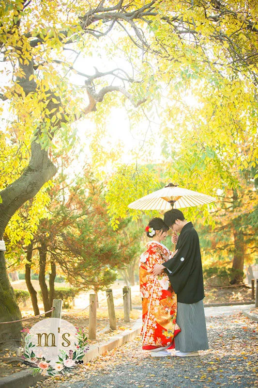 紅葉の松本城での前撮り