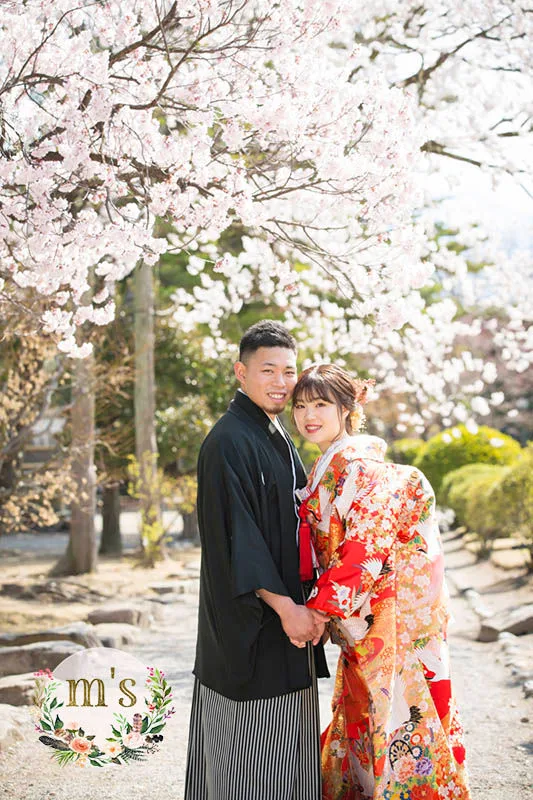 桜の松本城とあがたの森で前撮り
