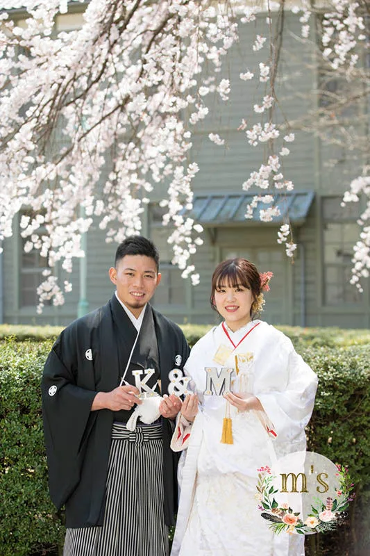 桜の松本城とあがたの森で前撮り
