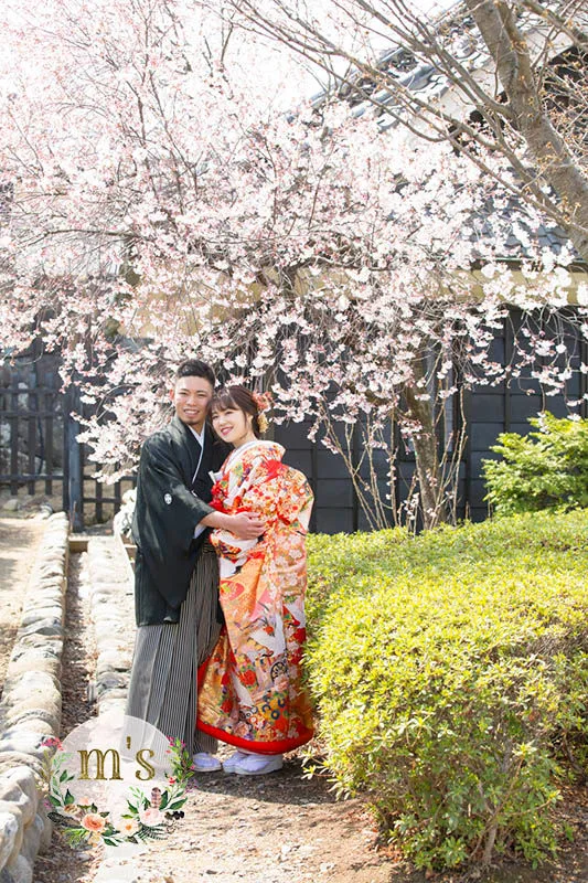 桜の松本城とあがたの森で前撮り