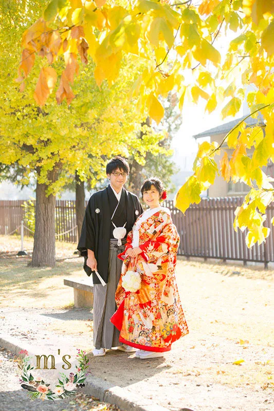 紅葉の松本城での前撮り